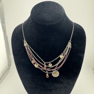 Elegant Multi-Layered Gold and Ruby Pink‎ Necklace Stamped 925